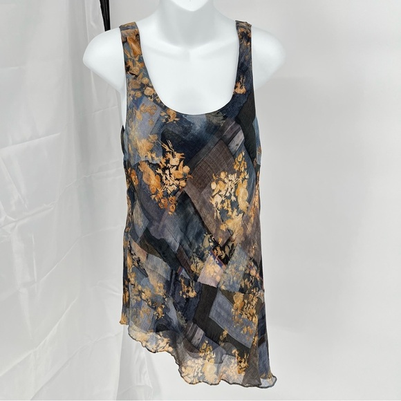 Peruvian Connection Womens 100% Silk Top Size 6 Asymmetrical Floral Whimsigoth - Picture 1 of 9